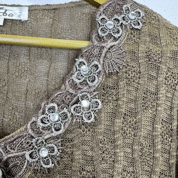 Zeeba Brown Lace Embroidered Floral Top M Forest Fairy Whimsigoth Festival Y2K - Picture 8 of 12